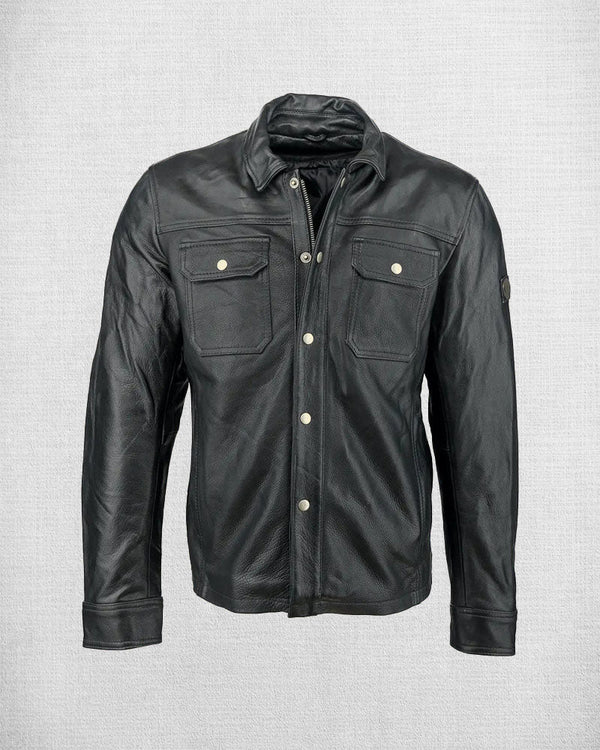 Stylish black leather shirt for men