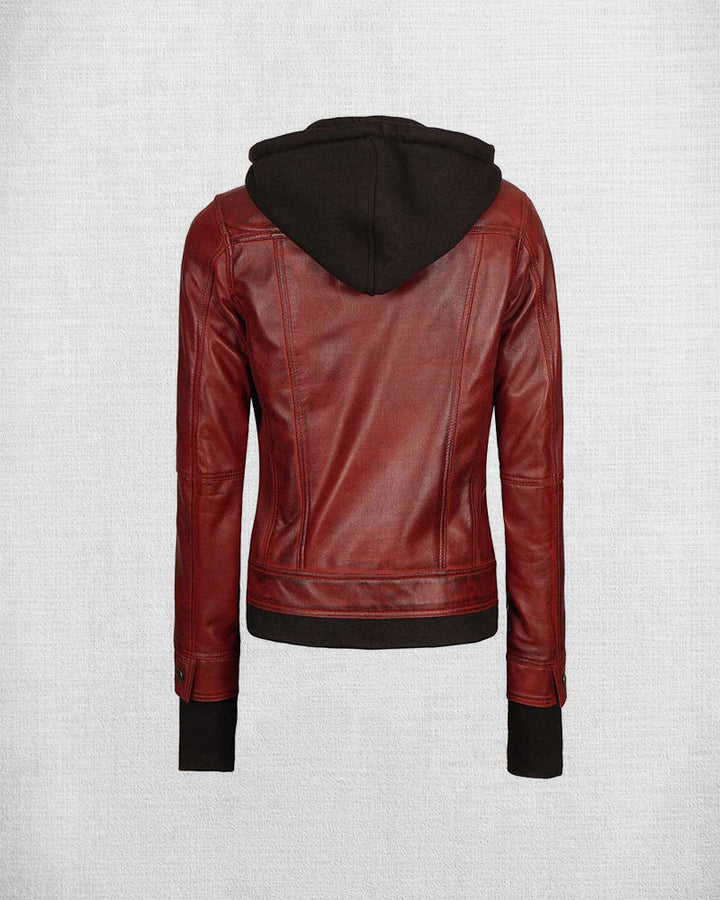 Stylish Women Stunning Brown Leather Jacket with Hood in UK