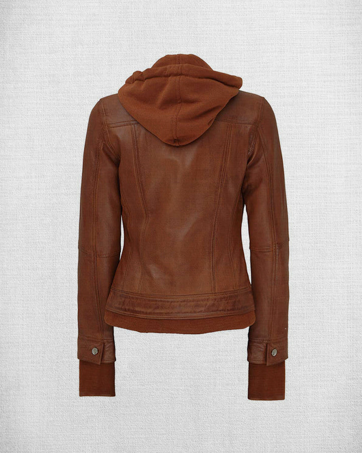 Stylish Brown Leather Bomber Jacket with Hood in UK