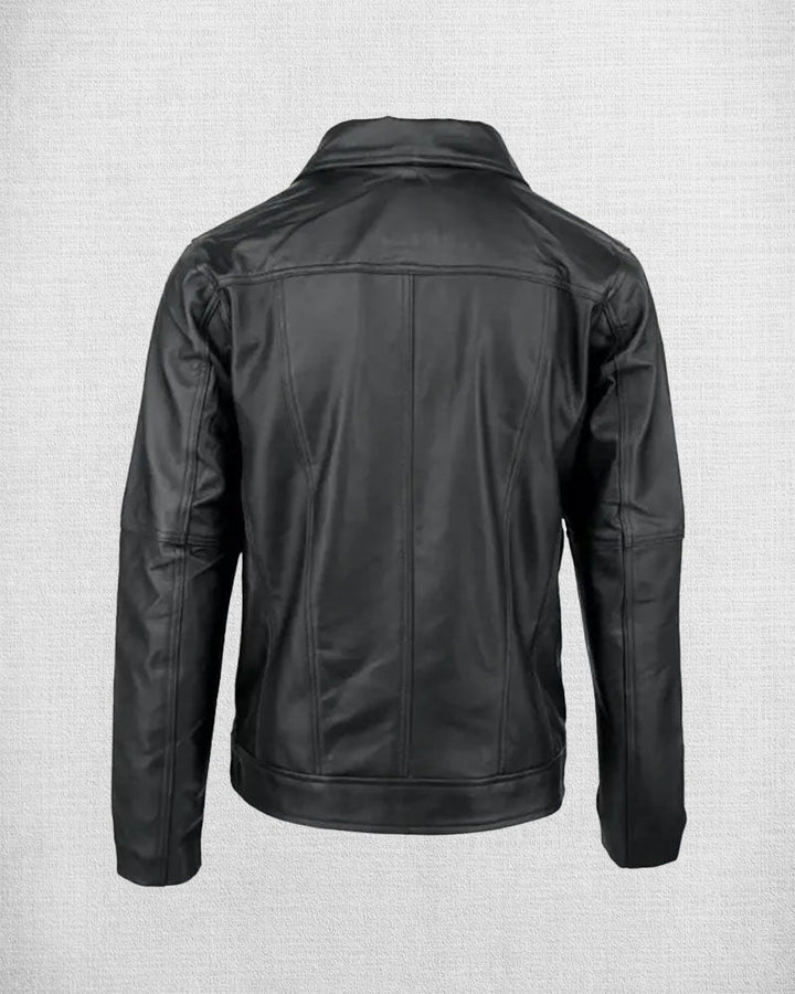 Classic black leather shirt with button closure