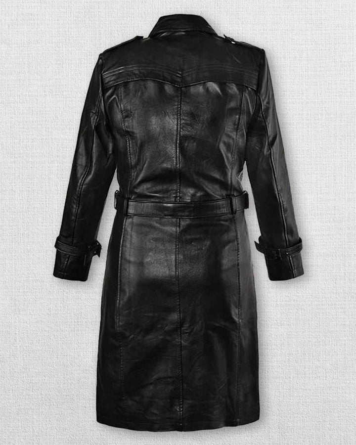 Celebrity black leather trench coat Jennifer Lopez in USA