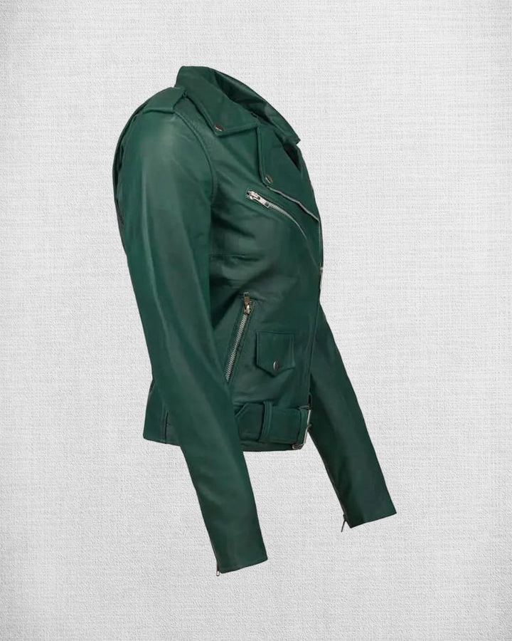 Stylish Women's Green Biker Jacket
