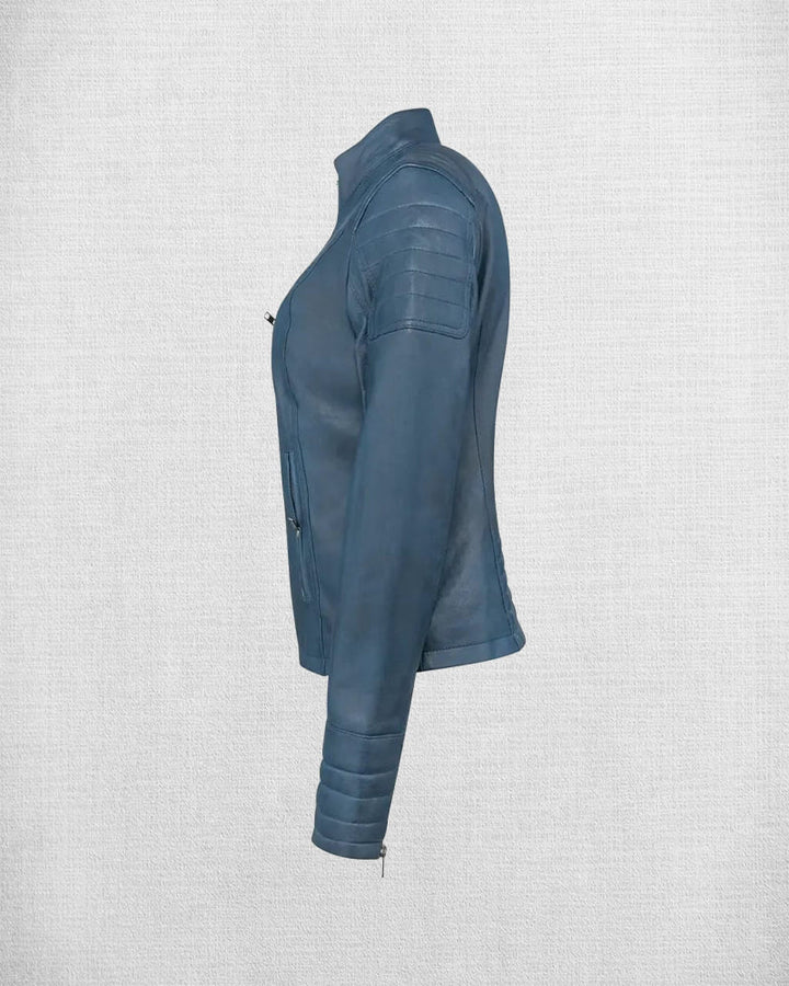 Stylish Blue Leather Jacket for Women
