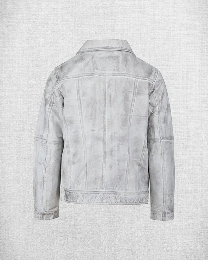 Men's white wax biker jacket with zipper details