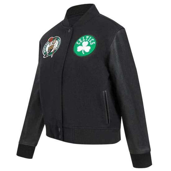 Boston Celtics green wool varsity jacket for women, classic design in USA