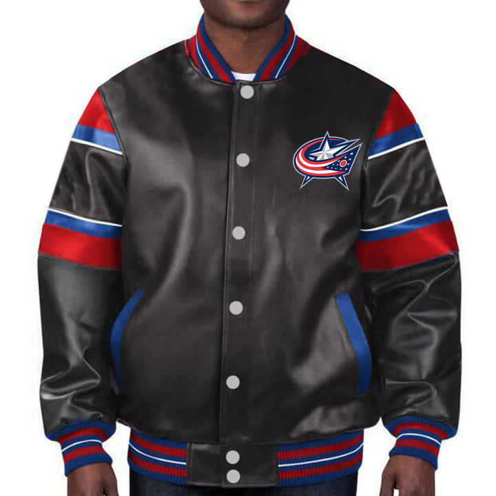 Embrace the spirit of the Blue Jackets with this premium leather jacket, designed with bold team colors and a classic, stylish finish in France style