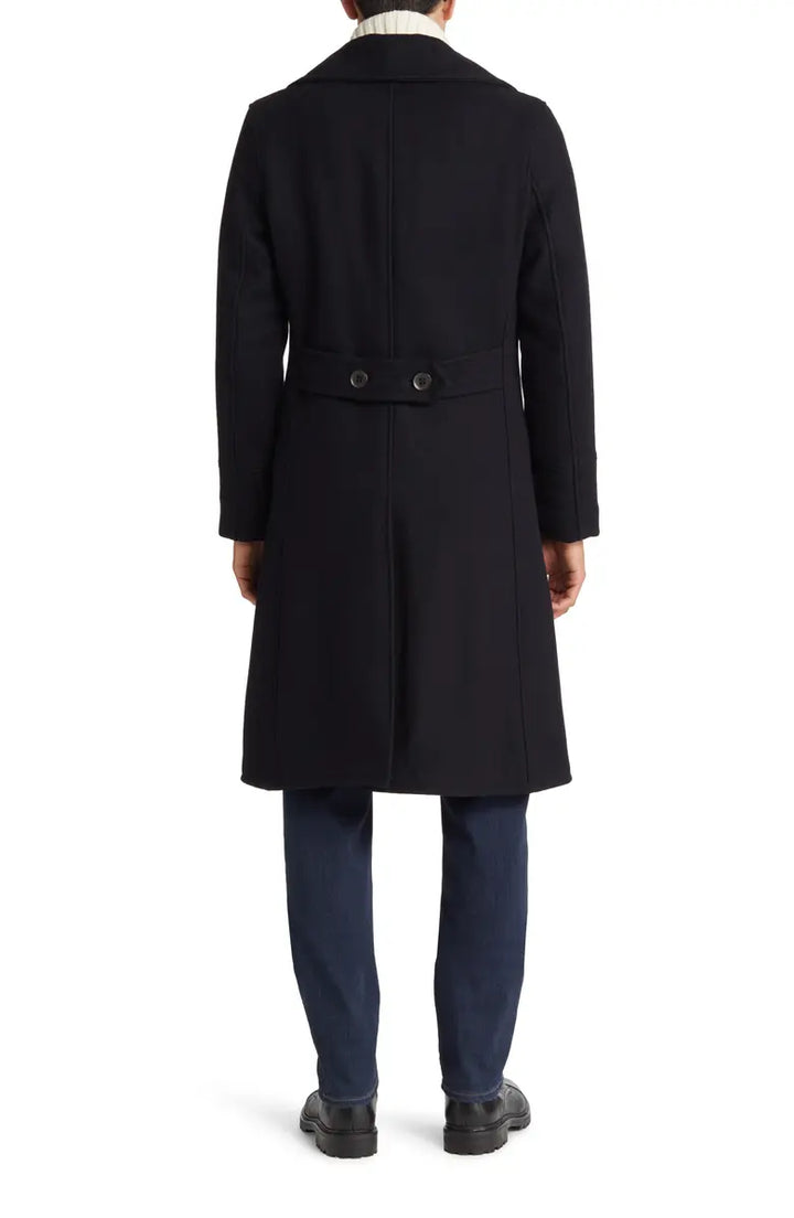 Stylish navy wool trench coat for men in France style