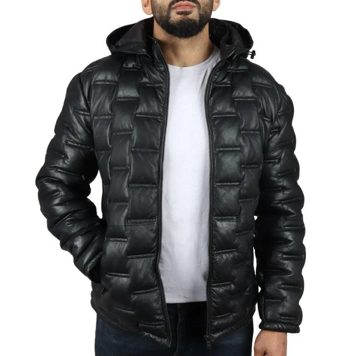 Premium real leather puffer jacket for men