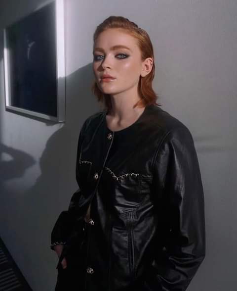 Sadie Sink Black Classical Leather Jacket