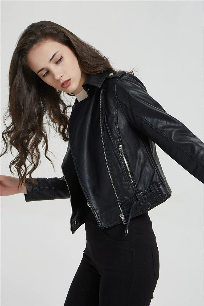 Stylish Slim Zipper Leather Jacket by TJS
