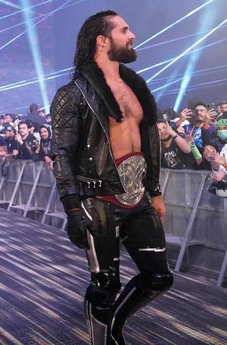 WWE Seth Rollins Black Leather Jacket with Faux Shearling Collar for Men in USA