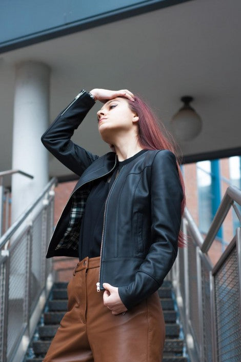 Stylish Women’s Black Bomber Jacket by TJS
