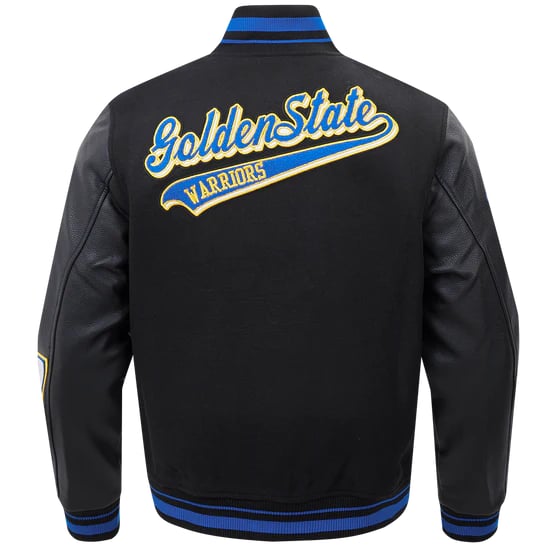 NBA Golden State Warriors script tail men’s rib wool varsity jacket in USA