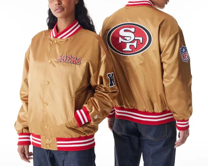 San Francisco 49ers beige satin bomber jacket in USA