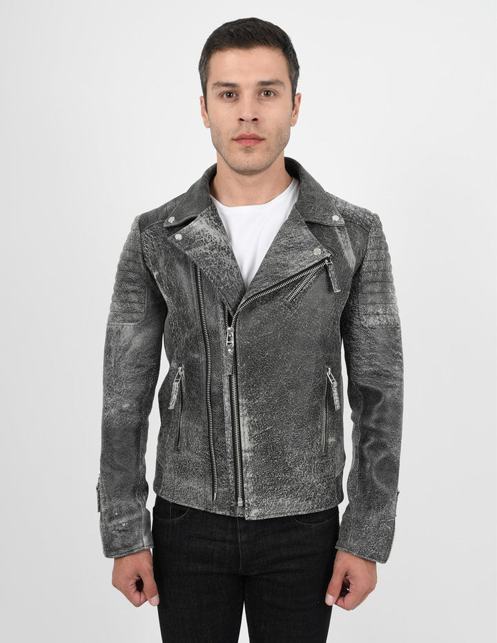 Silver Men Genuine Lambskin Leather Crackle