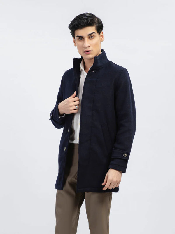 Men's stylish dark blue wool long coat in USA