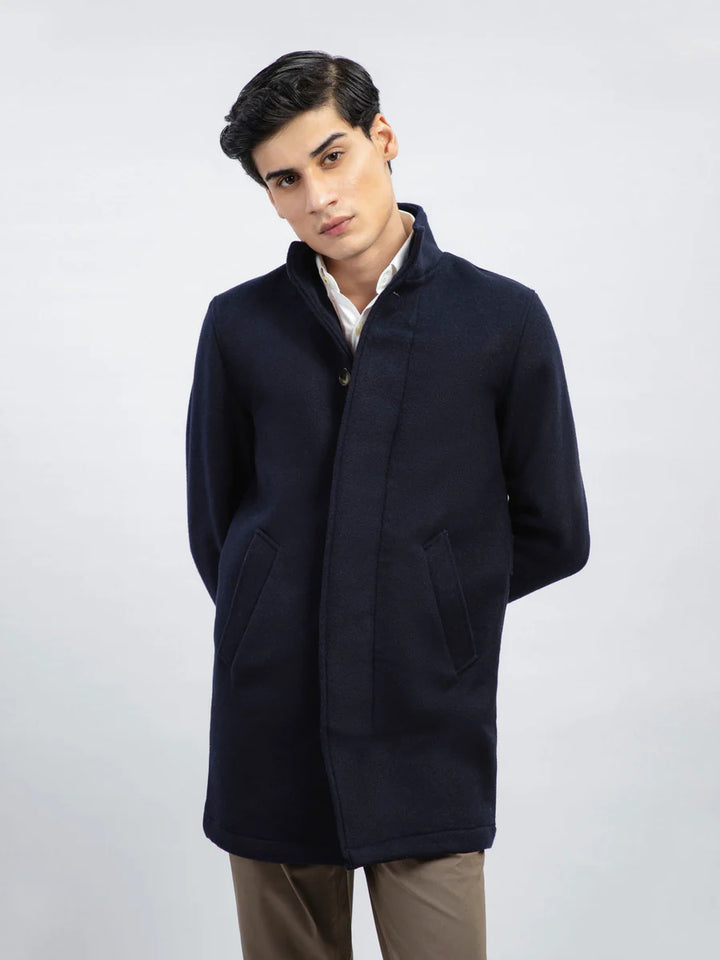 Dark blue wool topcoat for men in USA market