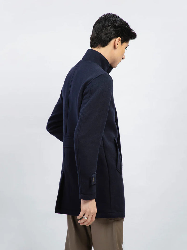 Fashionable dark blue wool coat for men in france style