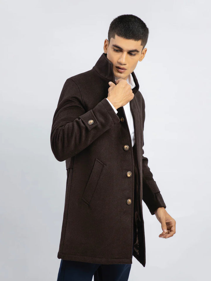 Men's trendy long wool coat in dark brown in United state market