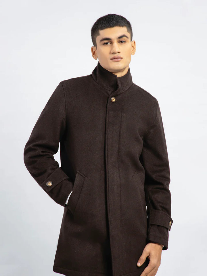 Men's stylish dark brown wool long coat in USA