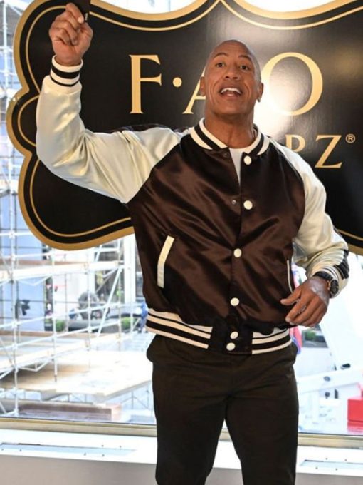 Varsity leather jacket worn by Dwayne Johnson in American style