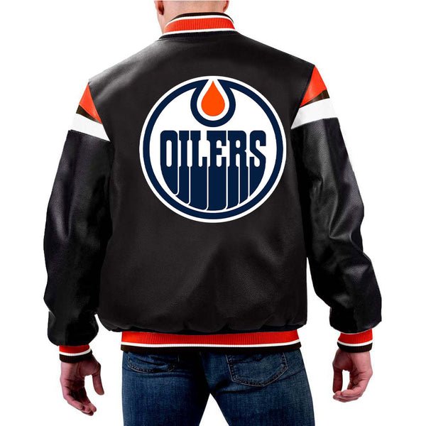 NHL Edmonton Oilers Leather Jacket in Royal Blue by TJS in USA