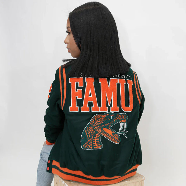 Unisex wool varsity jacket with FAMU logo in united state Market