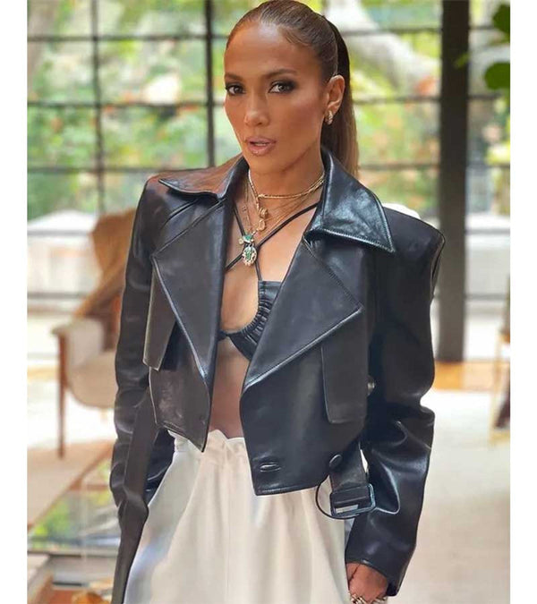 Jennifer Lopez Moto Cropped Leather Jacket