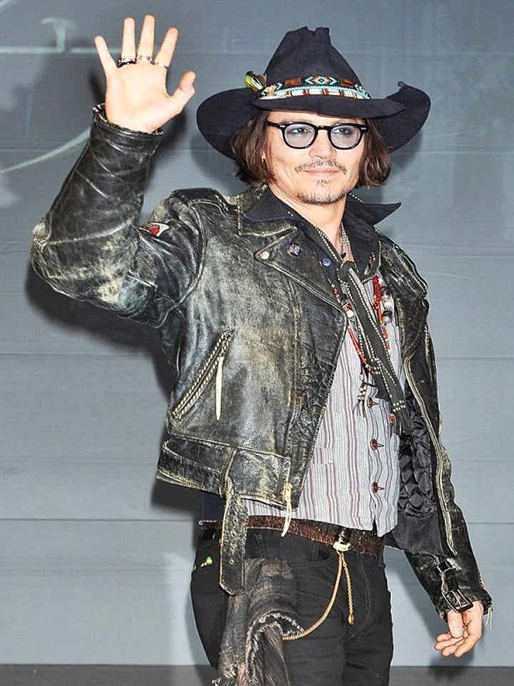 Johnny Depp black leather jacket distressed design in UK