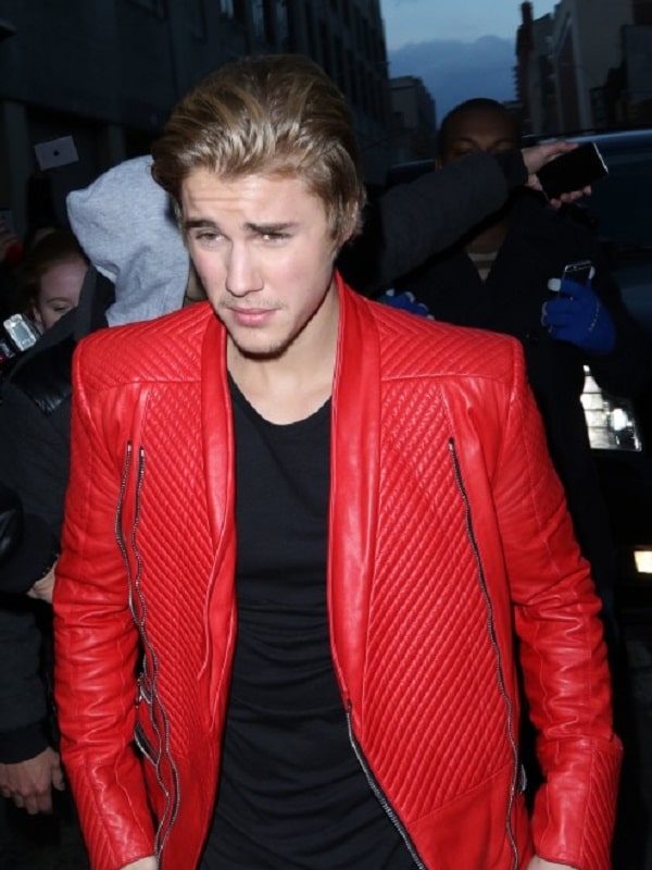Red leather jacket inspired by Justin Bieber

