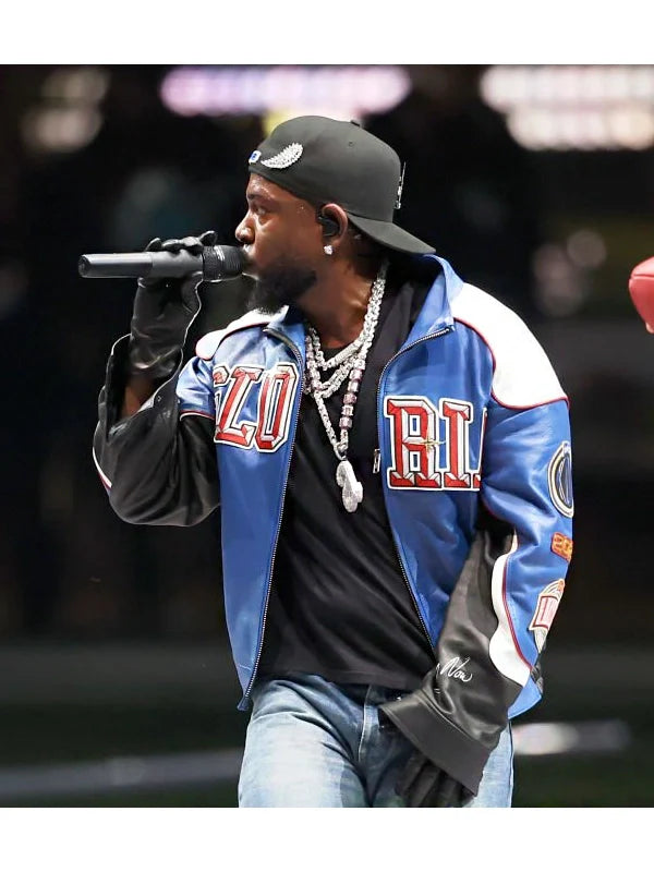 Iconic Super Bowl leather jacket worn by Kendrick Lamar