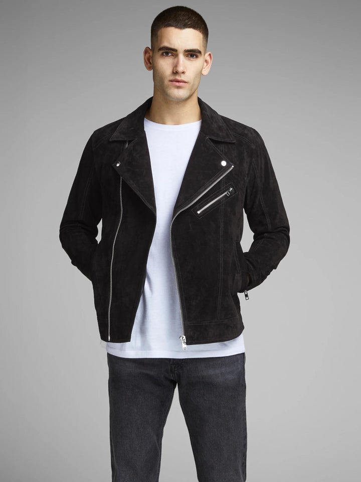 Black biker Genuine Suede Leather Jacket in usa