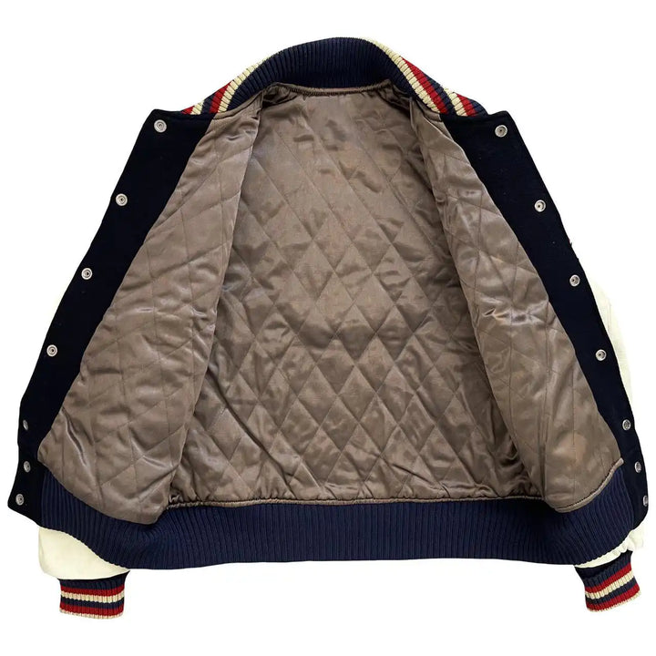 Navy and white letterman jacket in France style