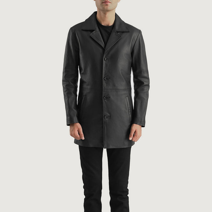 Fashionable men's black leather jacket in fracne style