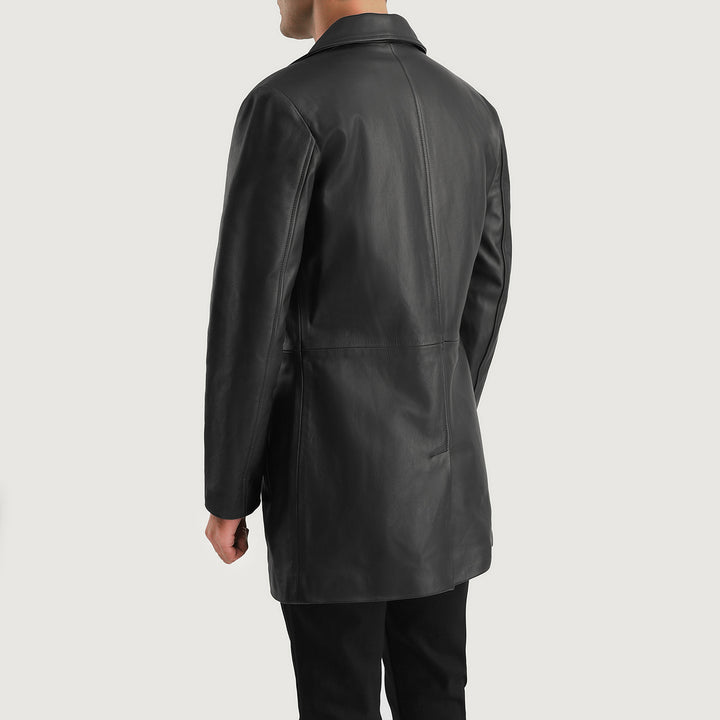Stylish black leather coat for men in USA market