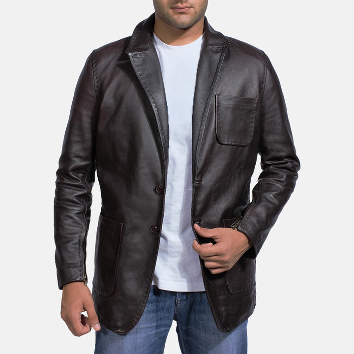 Men's trendy brown leather blazer in Germany  market