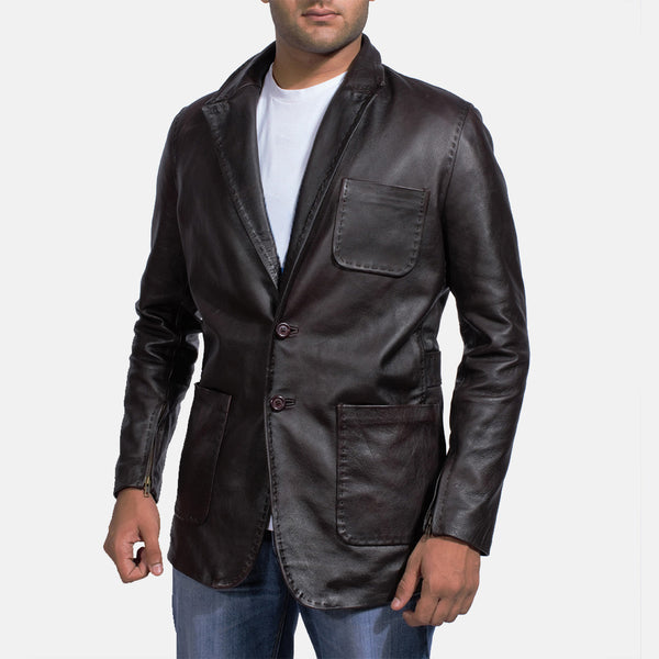 Men's bold brown leather blazer in USA