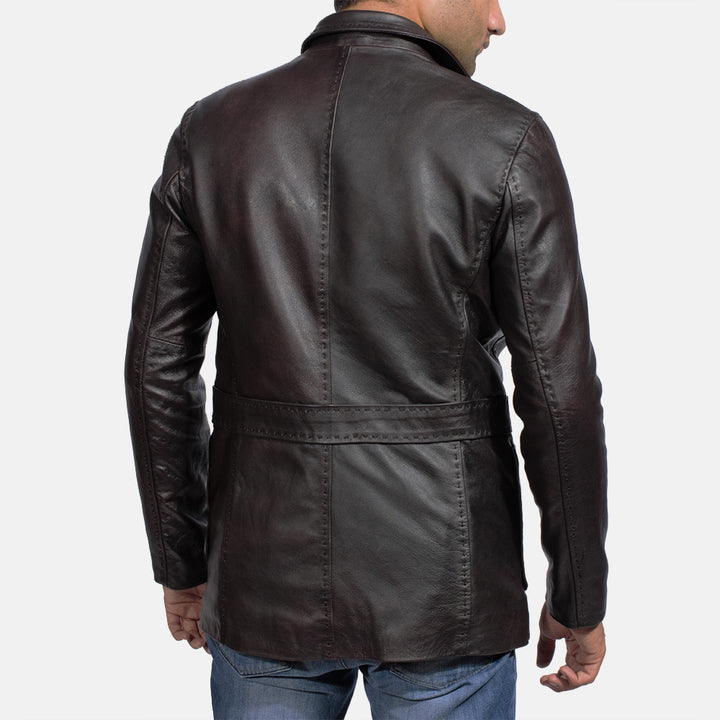 Stylish brown leather blazer for men in france style