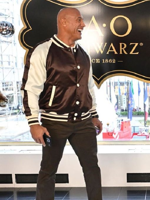Dwayne Johnson leather jacket with varsity style in France style