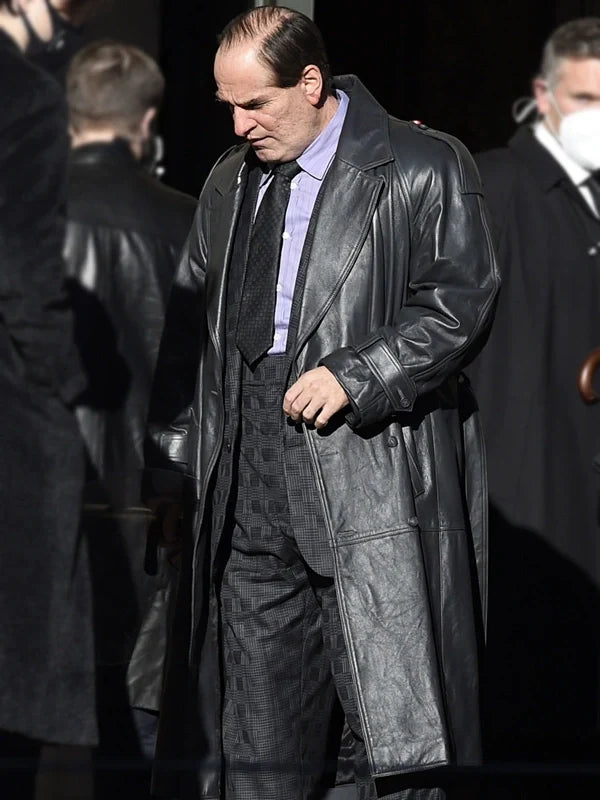 Stylish Colin Farrell Black Leather Coat from The Penguin
