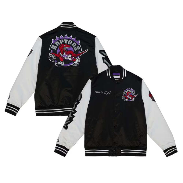 NBA Men's Toronto Raptors Mitchell & Ness Black Team Origins Satin Full-Snap Varsity Jacket by TJS