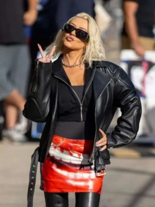 Christina Aguilera Leather Black Jacket