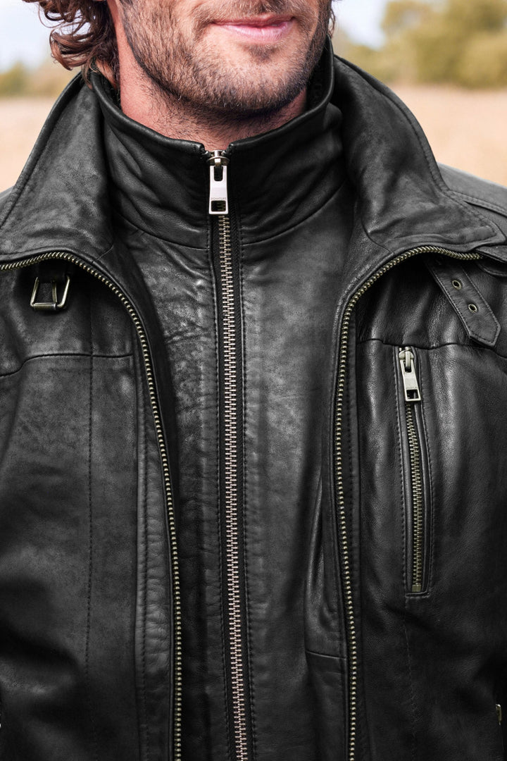 Classic leather biker jacket with warm borg lining
