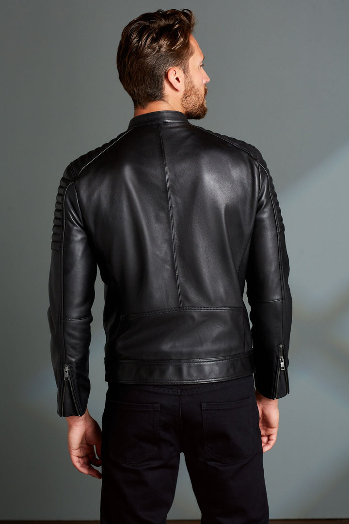 Premium Leather Quilted Racer Jacket with Zipper