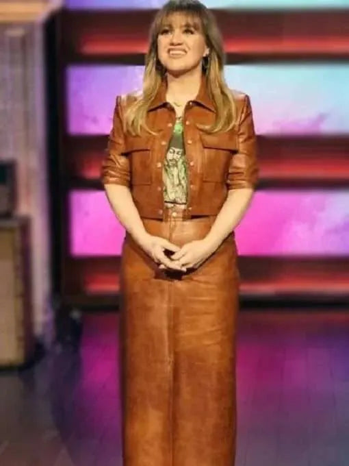 Kelly Clarkson Brown Leather Jacket
