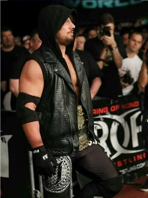 WWE AJ Styles Hooded Leather Vest for Men in USA