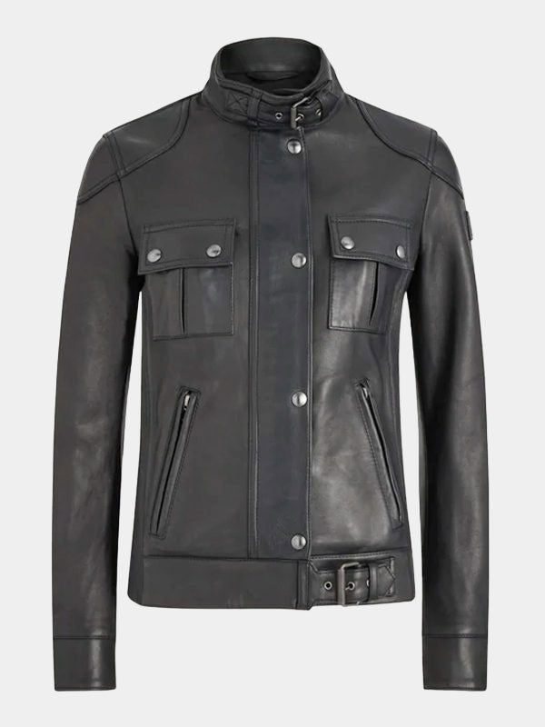 Classic men's leather jacket in black