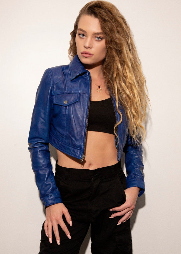 Women's Future Trunks Capsule Corp Leather Jacket front view in USA