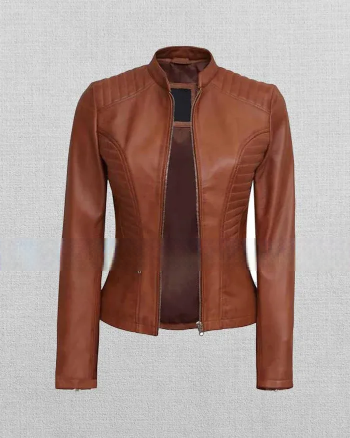 Women's Tan Cafe Racer Leather Jacket
