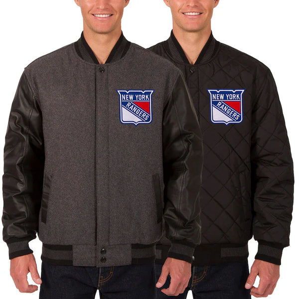 mlb new york rangers reversible wool and leather two hit jacket in USA